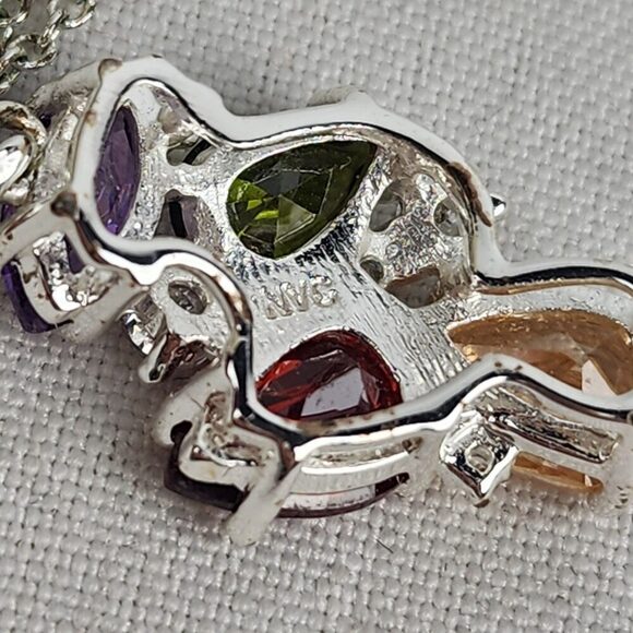 NVC Silver Tone Glass Colored Stone Crystal Pendant Necklace - Picture 6 of 8